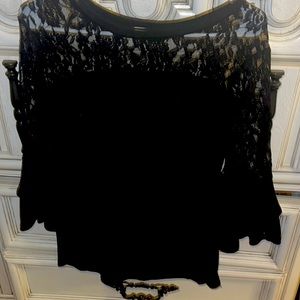 Black cotton and lace blouse shirt medium